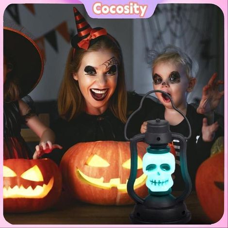 Cocosity Lanterne d'Halloween Lanterne Led en forme de squelette pour Halloween, veilleuse à 7 couleurs luminaire lampe Doré (1/5)