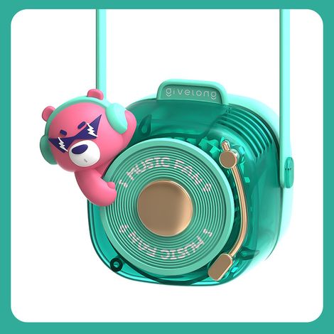 Ventilateur de cou portable pour enfants, mini ventilateur portatif mignon, ventilateur personnel rechargeable par USB avec cordon (Ours)