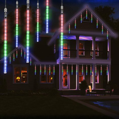 Guirlande lumineuse solaire pluie de météores, 30 cm, 10 tubes, étanche, idéale pour la décoration de clôtures de jardin, colorée et solaire. (1/5)