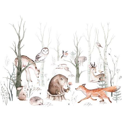 papier peint panoramique animaux de la forêt vintage blanc, orange et marron - Sanders & Sanders (1/5)