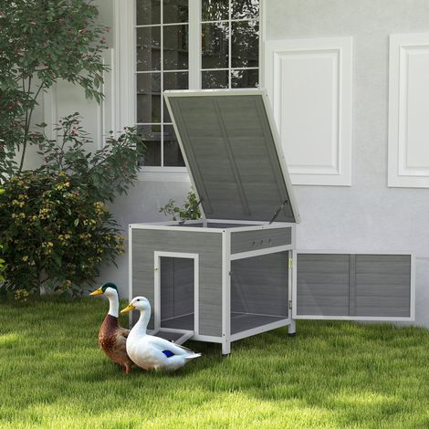Pollaio per anatre PawHut, casetta per anatre con porta laterale, fori di ventilazione, pollaio per pollame, pollaio in legno di abete, pollaio per oche, pollaio con tetto in asfalto impermeabile, 63 