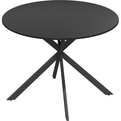 Mesa de comedor redonda para 4 personas, estilo industrial, 100 cm, madera y patas de acero, negra (1/5)