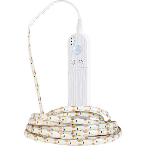 Bande lumineuse à détecteur de mouvement, rechargeable, LED à intensité variable pour placard, coffre-fort, armoire, garde-manger, penderie (2 m, blanc chaud) (1/5)