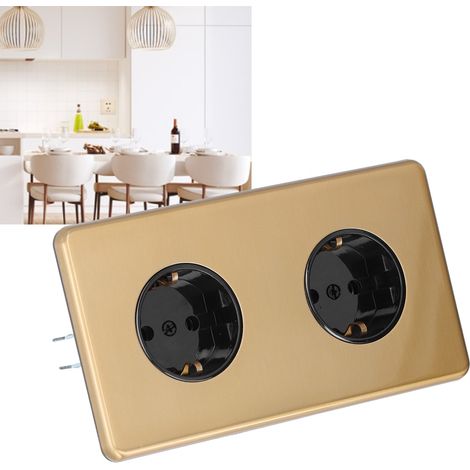 Doppelsteckdose nach deutscher Art, 16 A, 250 V, Frontplatte aus gebürstetem Edelstahl (1/5)