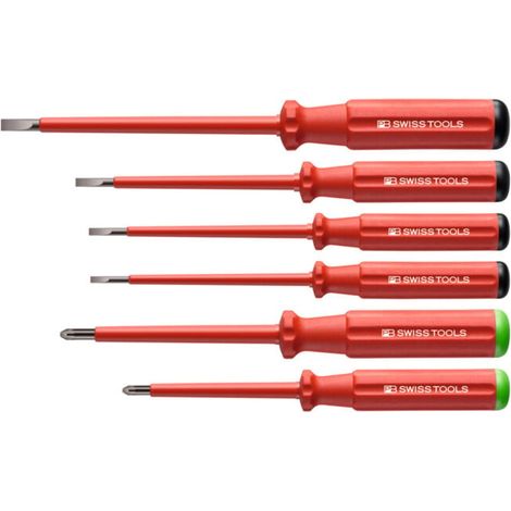 PB Swiss Tools Jeu de 6 tournevis d'électricien pour visà fente et Pozidriv, 100% isolés, Nombre de tournevis: 4/2
