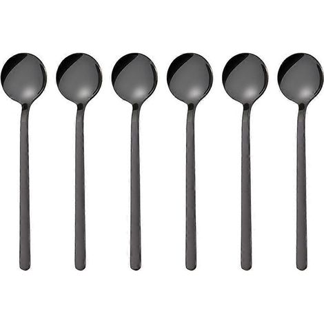 Lot de 6 mini cuillères rondes en acier inoxydable de 13 cm à long manche, idéales pour mélanger le café, le sucre et les desserts (courtes, noires).-Black (1/3)