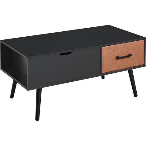 Yaheetech Table Basse à Plateau Relevable, Table de Salon avec Tiroir en Tissu Pliable, Hauteur Réglable avec Compartiment de Rangement Caché pour Salon Bureau Chambre, Noir (1/5)