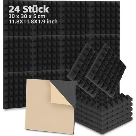 Set of 24 Acoustic Panels, Self-Adhesive Foam 30x30x5 cm, Soundproofing for Studio (1/5)