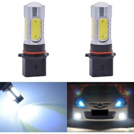 Lot de 2 ampoules à LED COB 9005 HB3 H10 9145 9140 blanches 6000K de 12 V, 7,5 W, 1600 Lumens en aluminium pour phares anti-brouillard, DRL et Clignotants