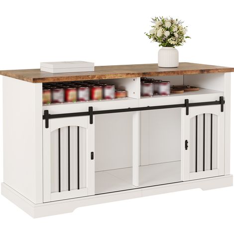 CHICFURN Jaula para perros con mueble auxiliar, puerta corredera con cierre, separador extraíble y balda superior, blanco y tablero marrón vintage, 153 x 60 x 85 cm (1/5)