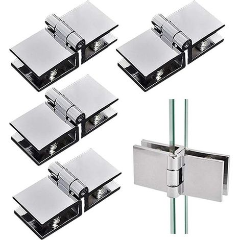 Set di 4 cerniere a doppio lato a 180 gradi per ante in vetro di cabine doccia, realizzate in lega di zinco, adatte a vetri di spessore compreso tra 5 mm e 8 mm (1/5)
