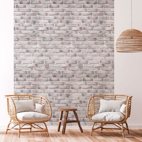 Papier peint intissé pré-encollé - BRIQUES GRISES CLAIRES - 1 rouleau de 300x60cm (1/5)