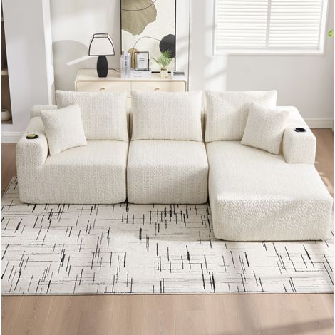Divano angolare modulare 3 posti beige con portabicchieri e tasche DESVIAE (1/5)