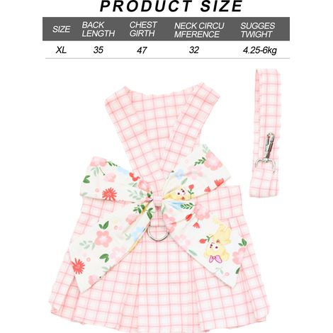 1 robe à carreaux, harnais et laisse pour chien et chat, taille S à XL, en coton, rose (1/5)