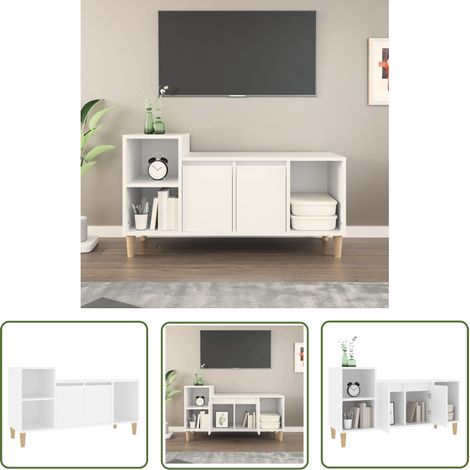 The Living Store TV-Schrank Weiß 100x35x55 cm Holzwerkstoff - TV Schrank - Fernsehtisch - Wohnzimmerschrank - Regal - Aufbewahrung (1/5)