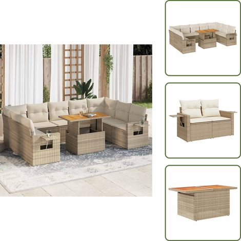 10-tlg. Garten-Sofagarnitur mit Kissen Beige Poly Rattan - Garten Sofagarnitur - Garten Sofagarnituren - Outdoor Sofagarnitur - Sofagarnitur Terrasse (1/5)