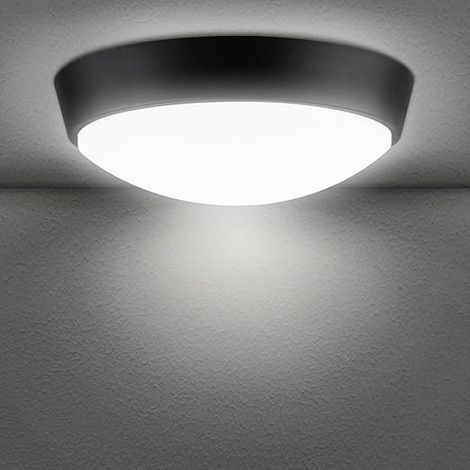Luminaire encastré rond à LED 18 W 4000 K IP65 pour plafond ou mur, idéal pour l'intérieur et l'extérieur : chambre, salle de bain, couloir, buanderie, jardin, abri de jardin, atelier, porche – Noir [