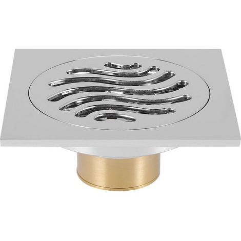 Siphon de sol en laiton carré 100x100 mm, inodore, linéaire, pour douche, balcon ou salle de bain, avec récupérateur de cheveux. (1/5)