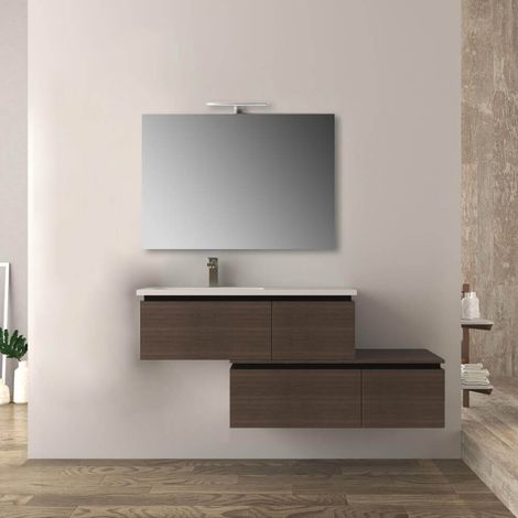Mobile da bagno 140 cm sospeso moderno rovere scuro soft Slide (1/4)