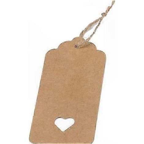Packung mit 100 naturfarbenen Kraftpapier-Anhängern mit Kordel für Gepäck, Hochzeiten, DIY-Projekte und Bastelarbeiten. Die Anhänger mit Herzausschnitten sind 9,5 x 4,5 cm groß und braun. (1/5)