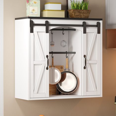 REDOM armario de pared de cocina 80x31x76 cm, 2 puertas correderas, estantes ajustables, MDF blanco (1/5)
