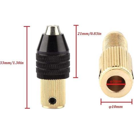 Mini mandrin de perçage, plage de serrage 0,3 à 3,4 mm (diamètre du trou de 5 mm), accessoire de perçage de type mini mandrin, adapté aux arbres de moteur. (1/4)