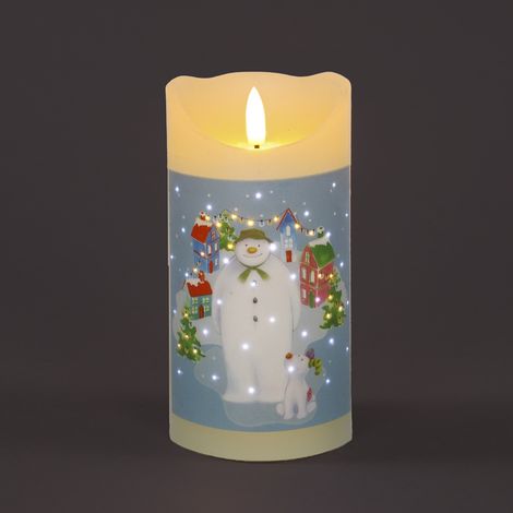 Snowtime Christmas Candle with Snowman and Snowdog Village Scene