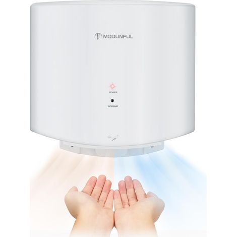 Sèche-Mains Électrique, Sèche-Mains Automatique à Grande Vitesse, Sèche Mains Commercial Montage Mural pour Toilettes et Salle de Bain, 220-240V 1200W Blanc (1/5)