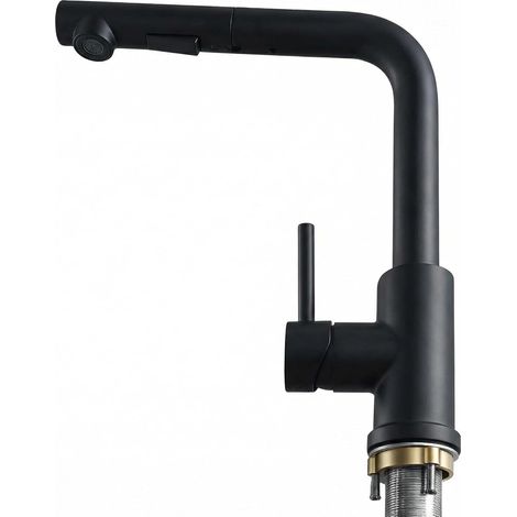 Robinet Cuisine, Mitigeur Cuisine avec Douchette Extractible, 2 Modes de Pulvérisation et Pivotante à 360°, En Forme de L Acier Inoxydable Monolevier Robinet Evier (1/5)