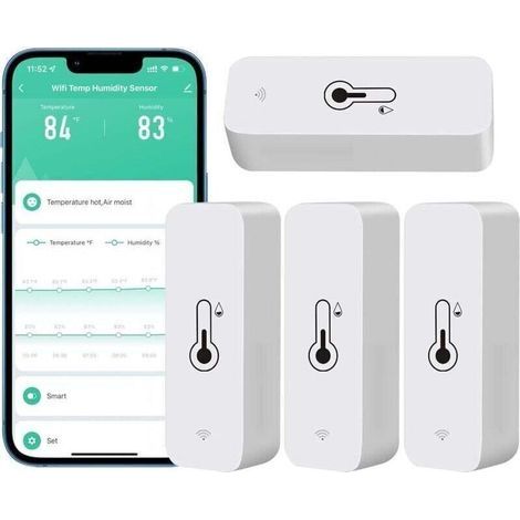 Hygromètres Intérieur/Extérieur WiFi Lot de 4 - Capteurs Température et Humidité Sans Fil avec Alertes Push via Appli (1/5)
