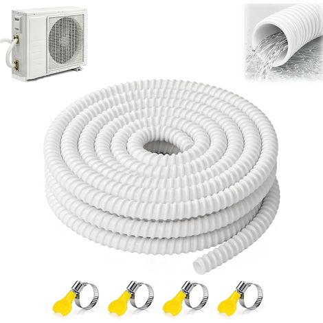Tuyau condensat 16mm pour clim, avec 4 colliers 3m tuyau condensat découpable pour climatisation, PVC anti-UV, avec 4 colliers, évacuation universelle