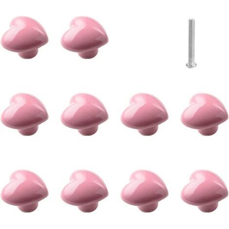 QORVA-Lot de 10 boutons de tiroir en céramique en forme de cœur- Rose, boutons de meubles de cuisine pour placard, armoire