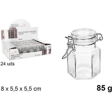 TrAdE Shop Traesio - Set 24 Pezzi Barattolo Esagonale Vasetto Con Tappo Porta Spezie Vetro 85g 100829 -
