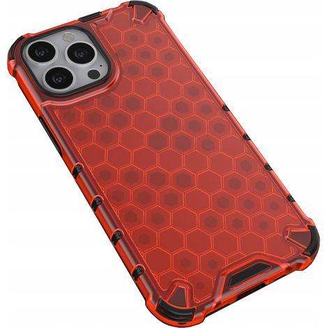 Custodia rinforzata a nido d'ape con cornice in gel per iPhone 13 Pro, rossa. (1/5)