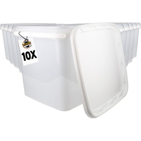 10 Seau en plastique avec couvercle, PP, rectangulaire, blanc, qualité alimentaire 8,8 L
