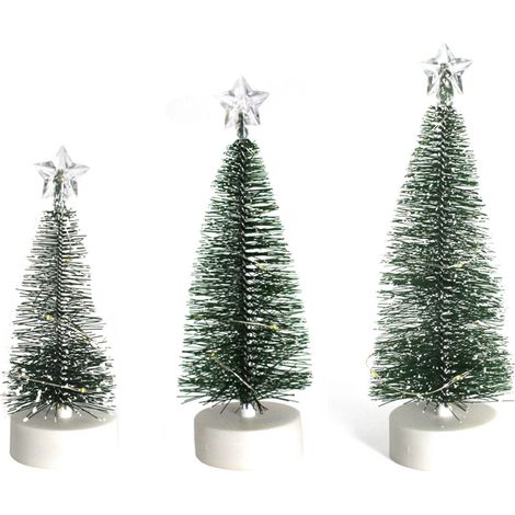 Arbres en Sisal à LED avec Scènes D'arbres Miniatures à Base de Bois, Réalistes et Durables, 3 Pinceaux Givrés Inclus, pour Décor de Fête de Noël (Couleur Assortie) (1/5)
