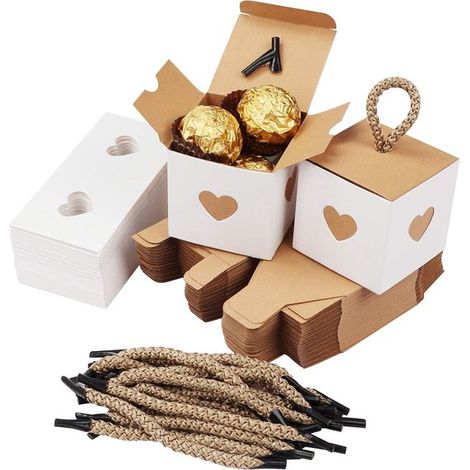 Allecto Herzförmige Geschenkboxen Papier Weiß und Braun Hochzeitsgeschenk Süßigkeiten Hobby Jahrestag Geburtstagsfeier Hochzeit Babyparty 5 5 x 5 5,5 (1/5)