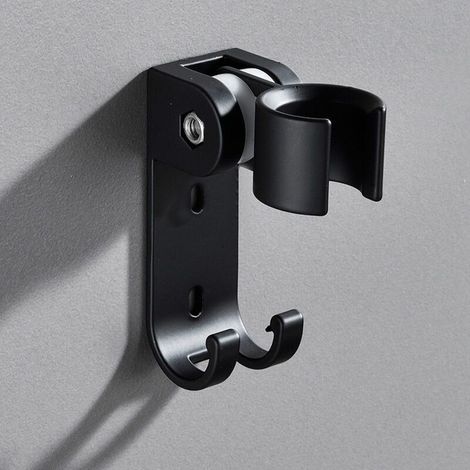 Support pour Pomme de Douche - Support pour Baguette de Douche Support Mural réglable en Acier Inoxydable pour Salle de Bain Support de Douche avec 2 Crochets (Noir) Curseur barre de douche (1/5)