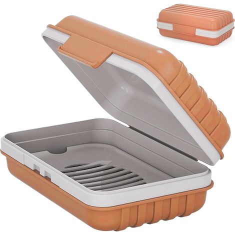 Jabonera de viaje, soporte portátil para jabón con tapa hermética para baño, camping y senderismo, estuche de plástico para jabón sólido, color naranja. (1/5)
