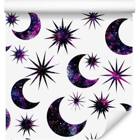 Papel pintado con diseño de sol y luna estilo galaxia para salón y dormitorio, 50x1000 cm. (1/5)
