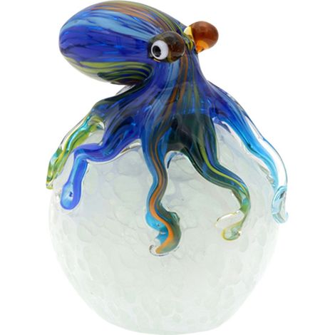 Fermacarte polpo in vetro blu su sfera bianca 13 cm (1/5)