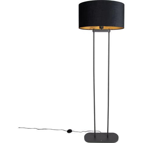 QAZQA Floor Lamp Black with Black Oval Shade 50cm - Thijmen