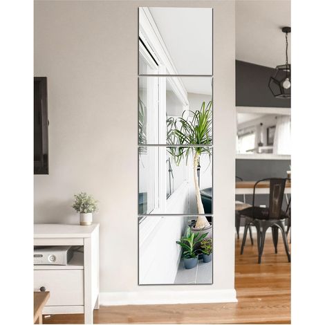 Lot de 4 Miroir, Verre 2mm Adhésif Sans Cadre, Décoration Murale Salon Salle de Bain (1/5)