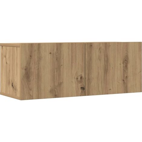Lot de 2 meubles TV muraux moderne pratique 80 x 30 x 30 cm en bois d'ingénierie chêne artisanal