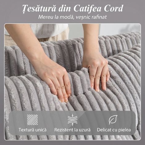 Canapé convertible 2 places, tissu velours côtelé, transformable en lit, 2 coussins, poches latérales, 157 x 190 cm, gris clair (1/5)