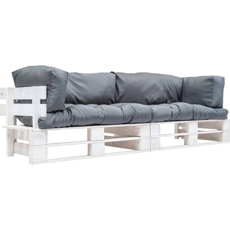 vidaXL Canapés de jardin palette 2 pcs avec coussins Gris Pinède (1/3)