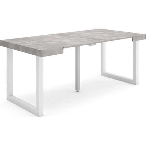 Skraut Home - Table console extensible, Console meuble, 180, Pour 8 personnes, Pieds bois massif, Style moderne, Gris Ciment (1/5)