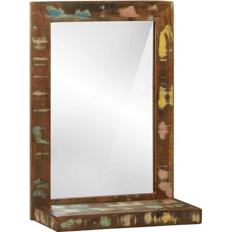Miroir de salle de bain avec étagère, marron, bois massif recyclé (1/5)