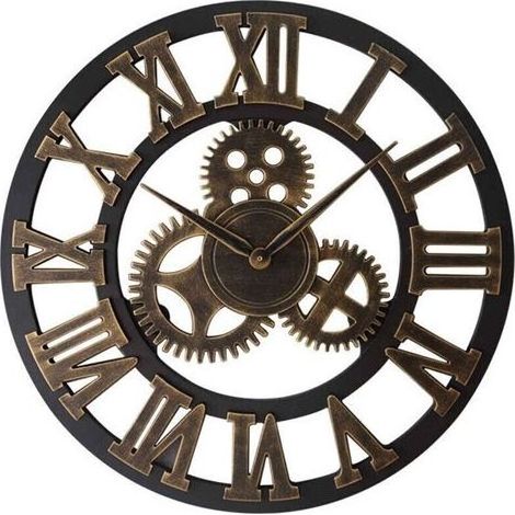 Horloge Murale 3D Grand Engrenages Or, 30 cm Bois Vintage Silencieuse, Industrielle Pendule Murale Chiffre Romain Steampunk Décor pour Salon Bar Restaurant (1/4)