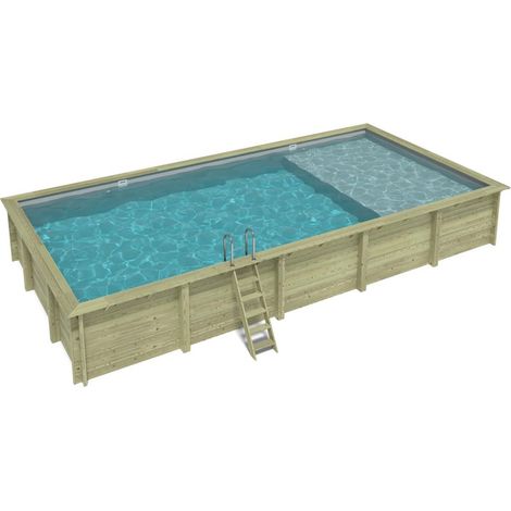 Piscina in legno AQUA 10.2 x 5.2 – H.1.45 m con spiaggia, grigio, con supporti fissati al calcestruzzo - BAS7310OSPL2+PLA310 (1/5)